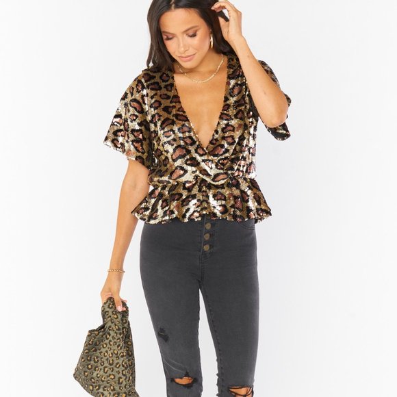 Show Me Your Mumu Eve Top Party Cheetah Sequins - Picture 2 of 5